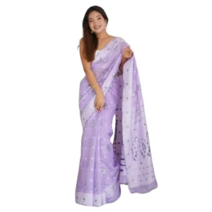Generic Women's Cotton Printed Saree With Unstitched Blouse 5.5Mtr (Lavender)