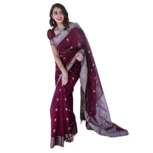 Generic Women's Cotton Printed Saree With Unstitched Blouse 5.5Mtr (Maroon)