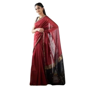 Generic Women's Cotton Printed Saree With Unstitched Blouse 5.5Mtr (Red)