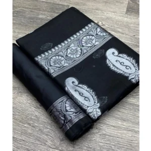 Generic Women's Cotton Printed Saree With Unstitched Blouse 5.5Mtr (Black)