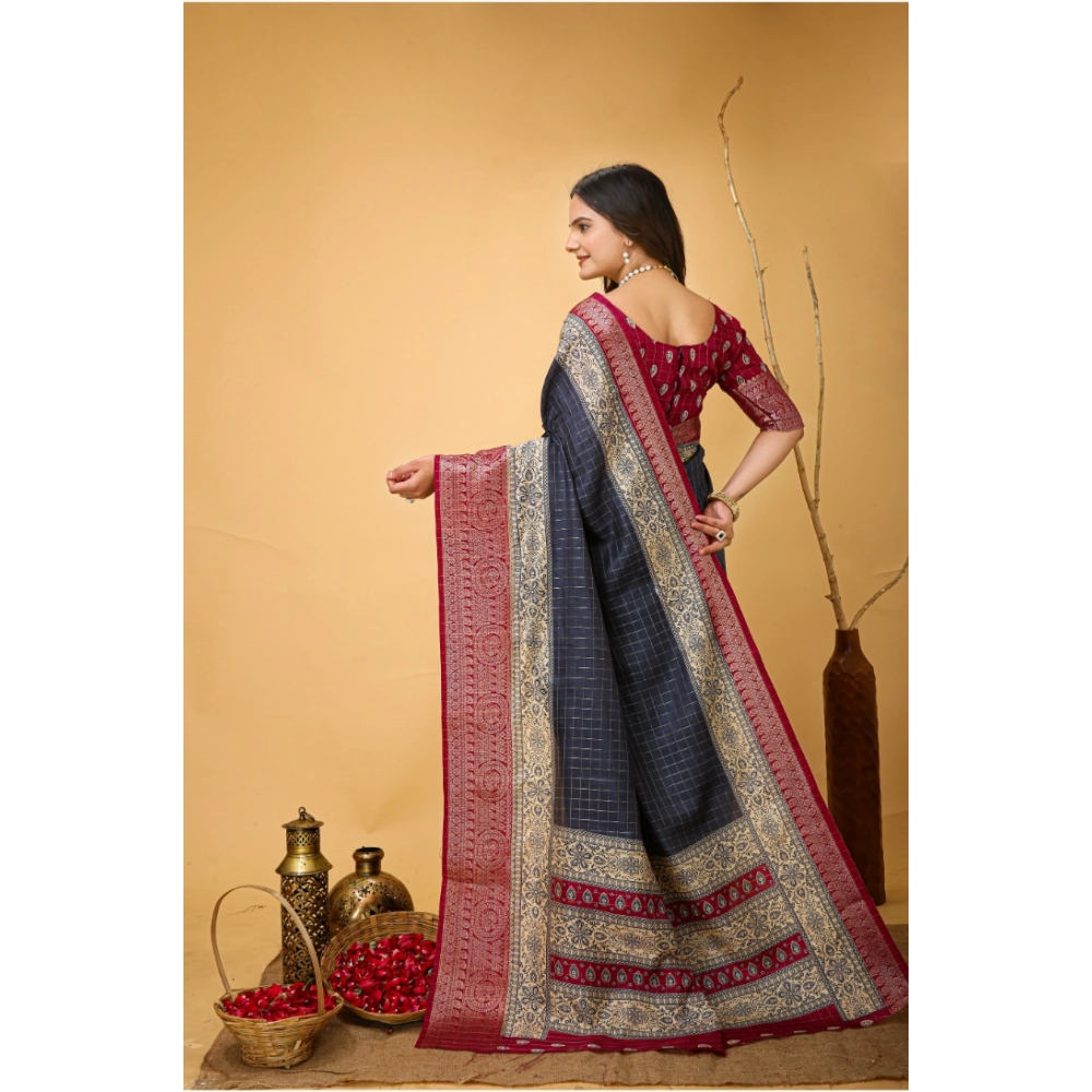 Generic Women's Soft Dola Cotton Kalamkari Printed Saree With Unstitched Blouse 5.5Mtr (Grey) - Image 3