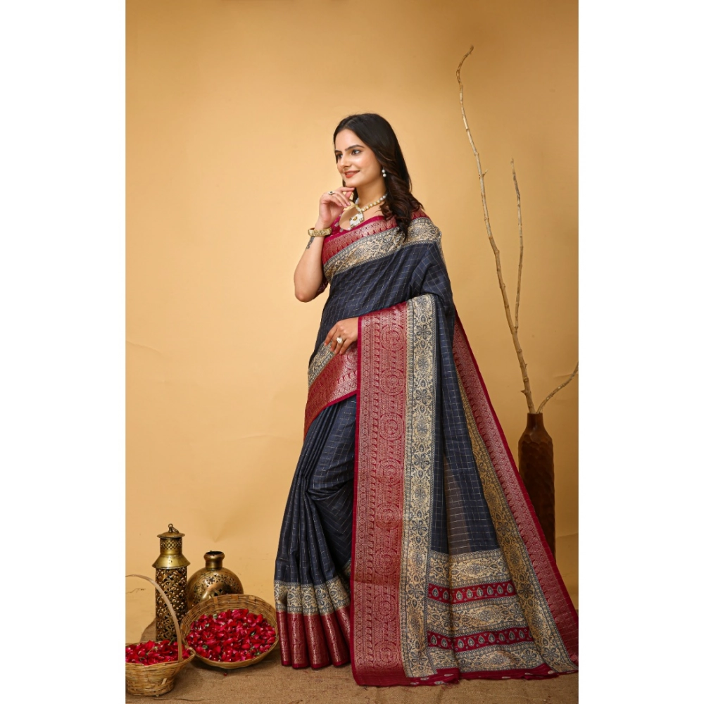 Generic Women's Soft Dola Cotton Kalamkari Printed Saree With Unstitched Blouse 5.5Mtr (Grey) - Image 4