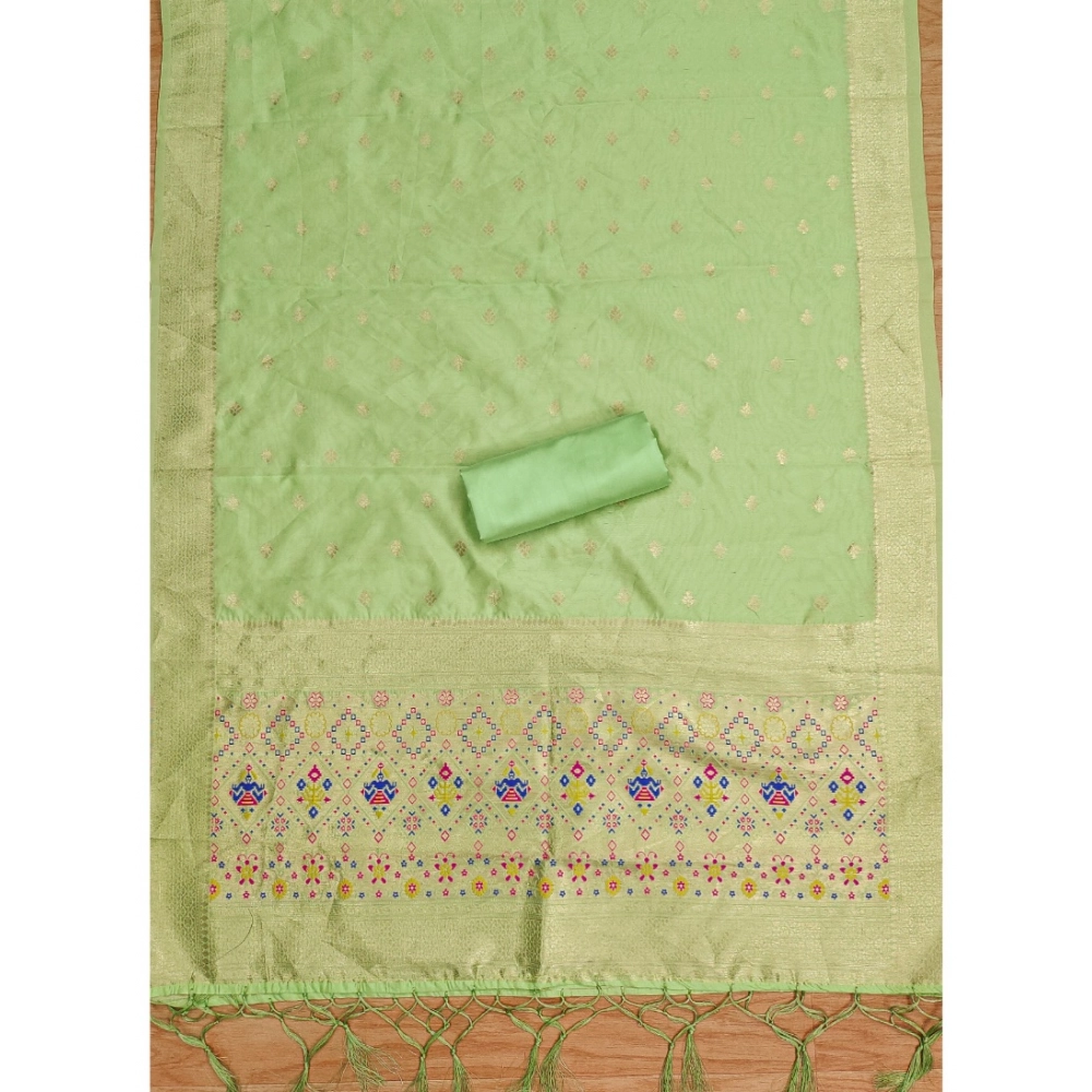 Generic Women's Banarasi Silk Printed Unstitched Salwar Suit Material With Dupatta (Pista, 3Mtrs) - Image 2
