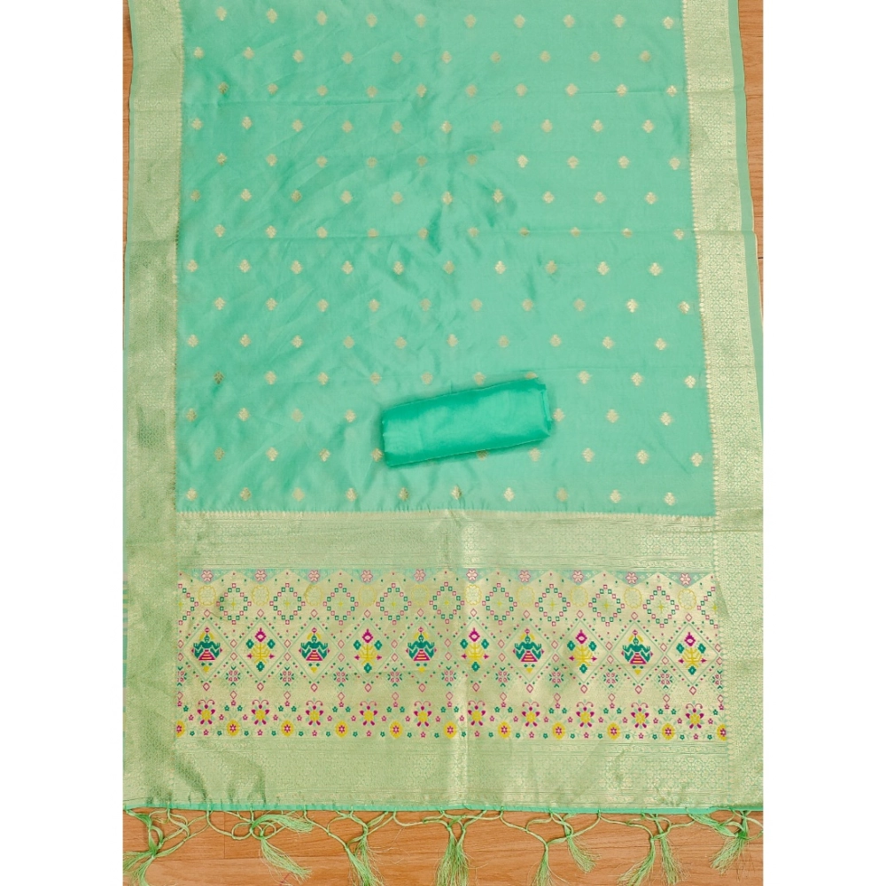 Generic Women's Banarasi Silk Printed Unstitched Salwar Suit Material With Dupatta (Sea Green, 3Mtrs) - Image 2