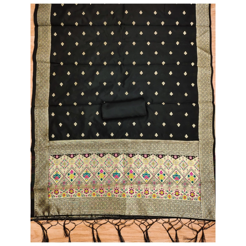 Generic Women's Banarasi Silk Printed Unstitched Salwar Suit Material With Dupatta (Black, 3Mtrs) - Image 2