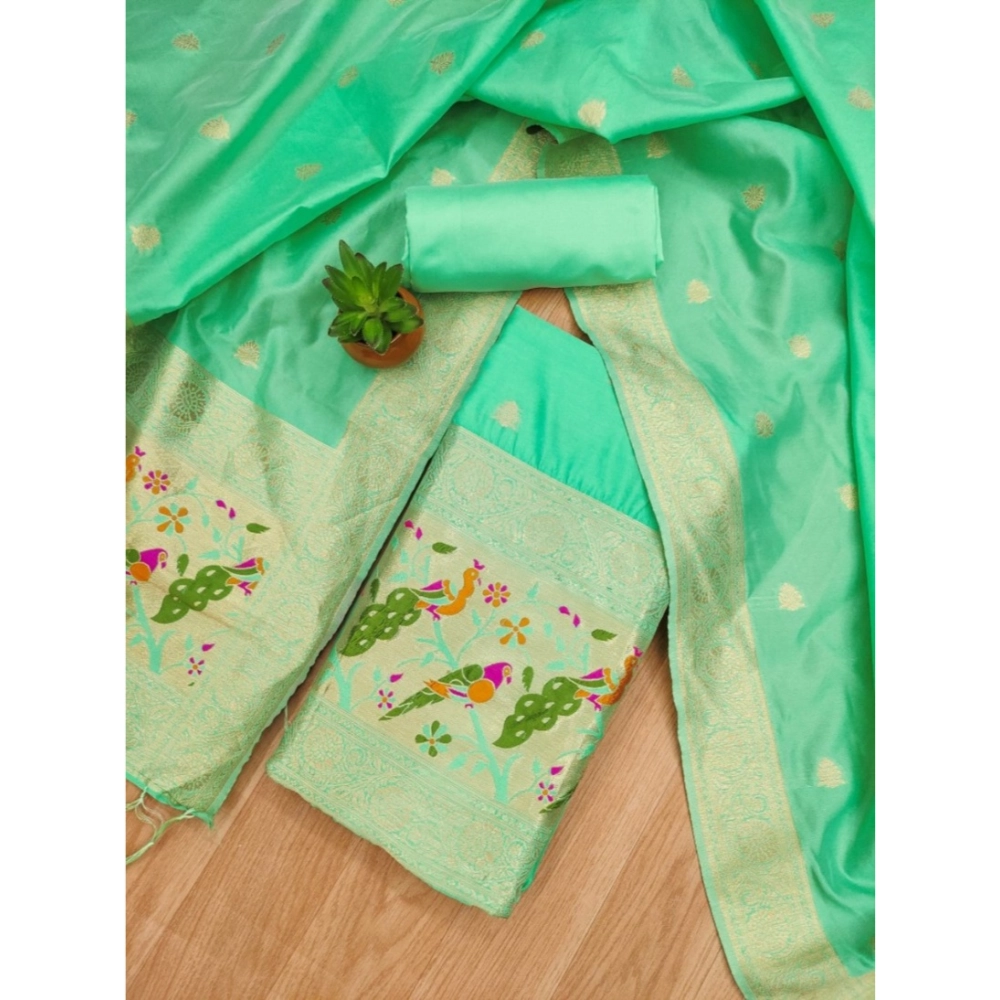 Generic Women's Banarasi Silk Printed Unstitched Salwar Suit Material With Dupatta (Sea Green, 3Mtrs) - Image 4