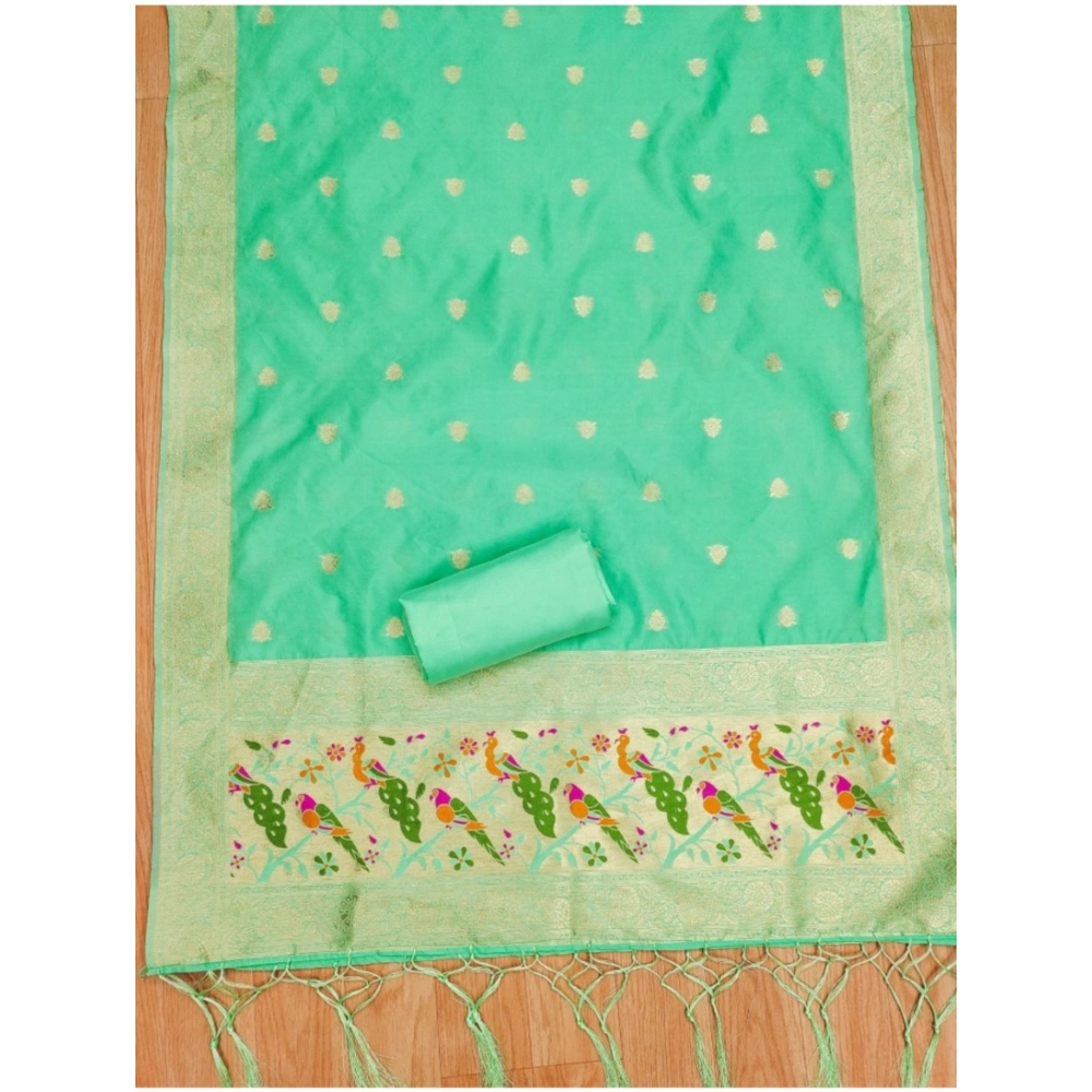 Generic Women's Banarasi Silk Printed Unstitched Salwar Suit Material With Dupatta (Sea Green, 3Mtrs) - Image 2