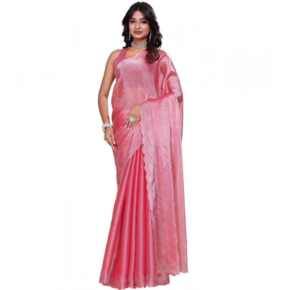 Generic Women's Jimmy choo Embellished Bollywood Saree With Unstitched Blouse 5.5Mtr (Pink) - Image 2