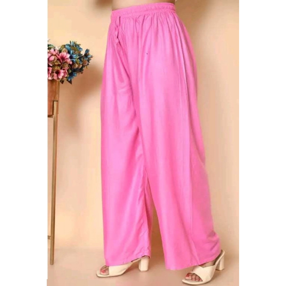 Generic Women's Casual Rayon Solid Ankle Length Palazzo (Pink, Free Size) - Image 2