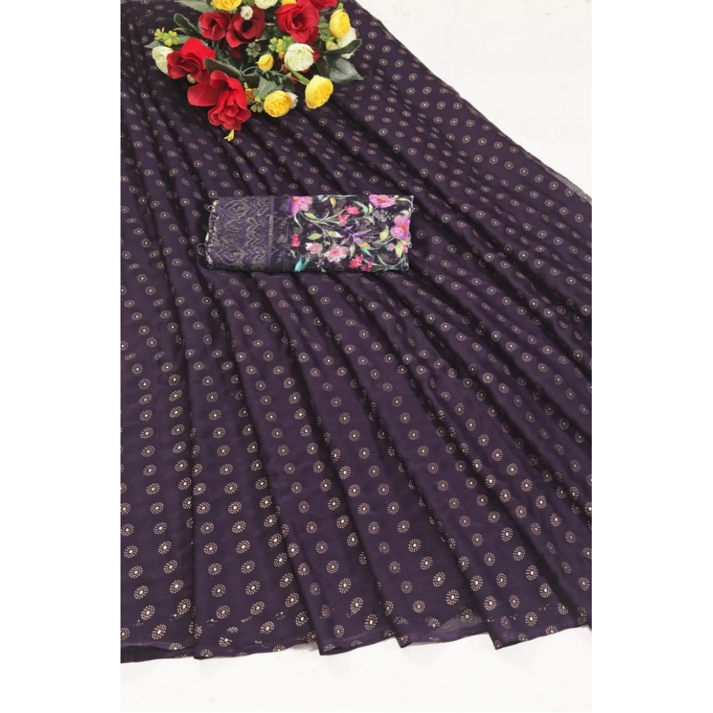 Generic Women's Printed Brasso Saree With Unstitched Blouse (Magenta, 5-6 Mtrs) - Image 4