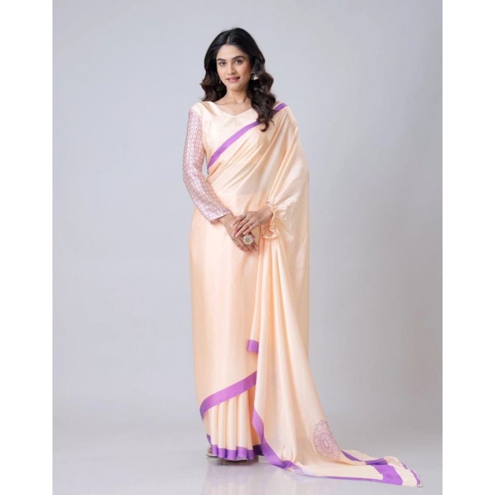 Generic Women's Soft Crepe Silk Printed Ready To Wear Saree With Unstitched Blouse 5.5Mtr (Beige) - Image 3