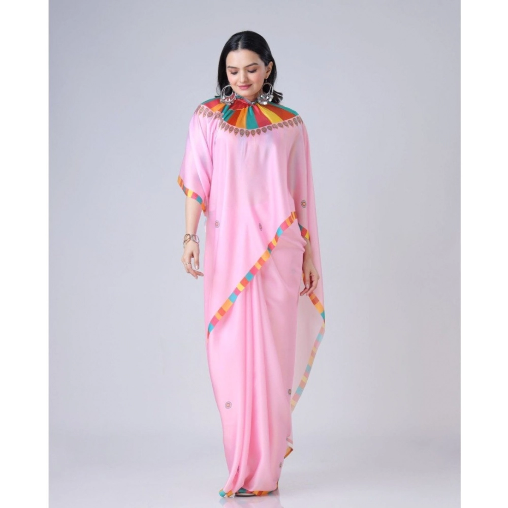 Generic Women's Soft Crepe Silk Printed Ready To Wear Saree With Unstitched Blouse 5.5Mtr (Pink) - Image 4
