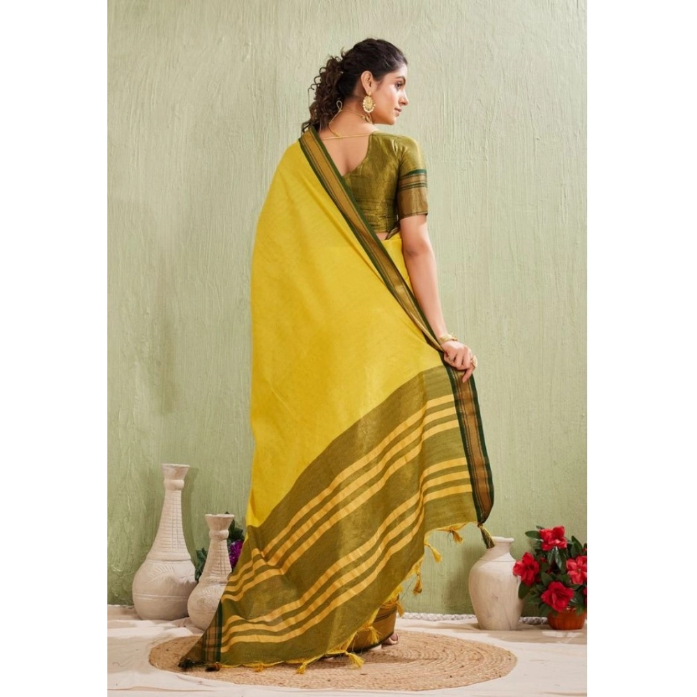 Generic Women's Silk Blended Jaquard Woven Saree With Unstitched Blouse 5.5Mtr (Yellow) - Image 3