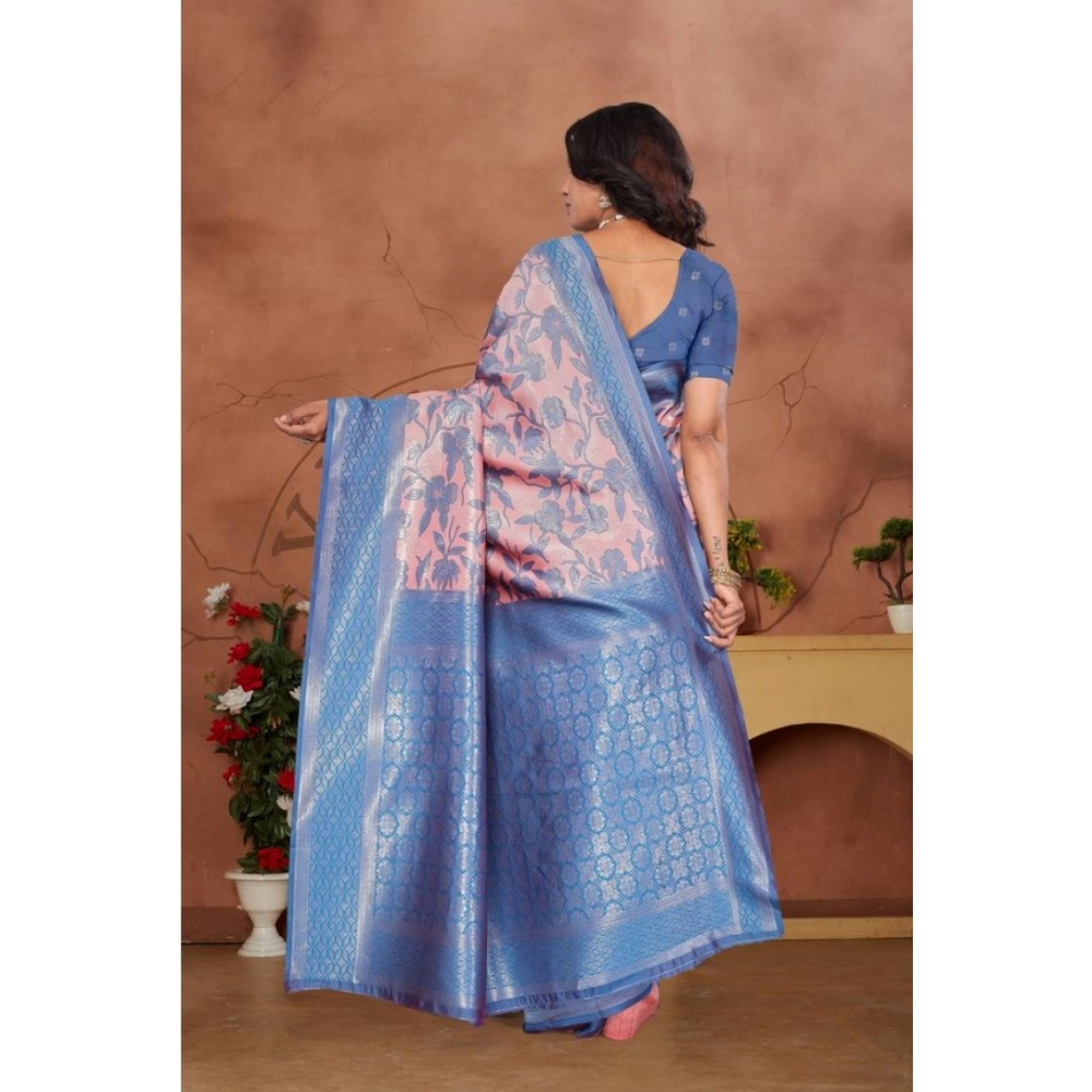 Generic Women's Banarasi Silk Jaquard Woven Saree With Unstitched Blouse 5.5Mtr (Pink) - Image 3