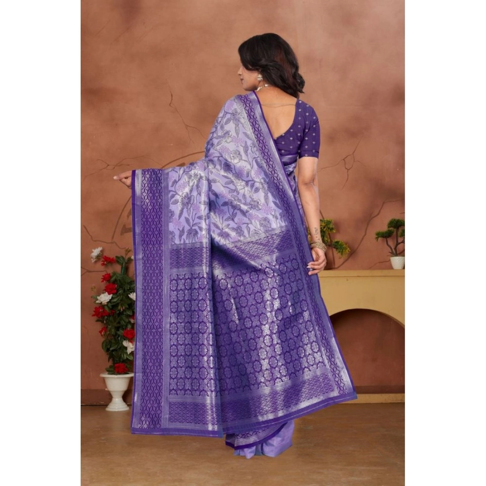 Generic Women's Banarasi Silk Jaquard Woven Saree With Unstitched Blouse 5.5Mtr (Purple) - Image 3