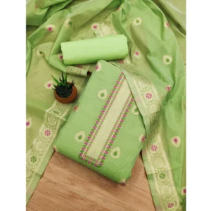 Generic Women's Banarasi Silk Printed Unstitched Salwar Suit Material With Dupatta (Pista, 3Mtrs)