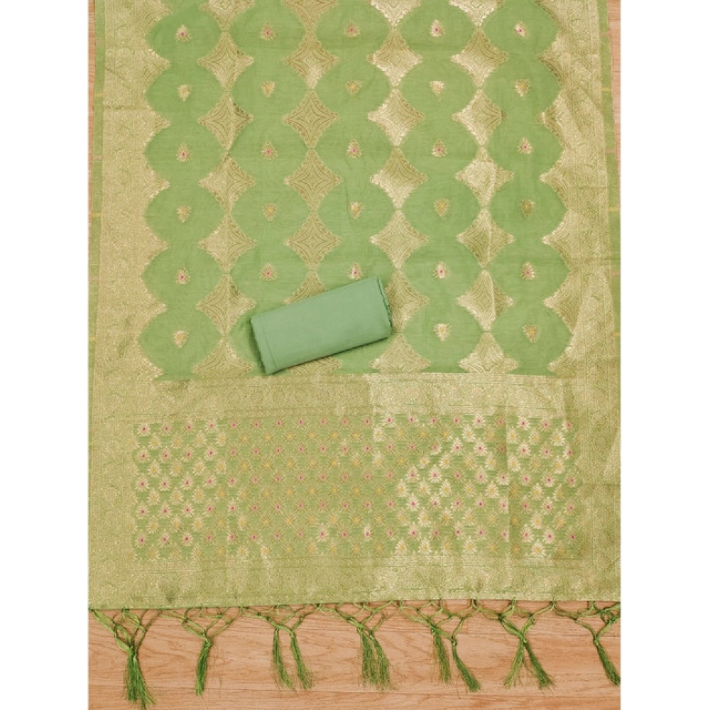 Generic Women's Banarasi Silk Printed Unstitched Salwar Suit Material With Dupatta (Pista, 3Mtrs) - Image 3