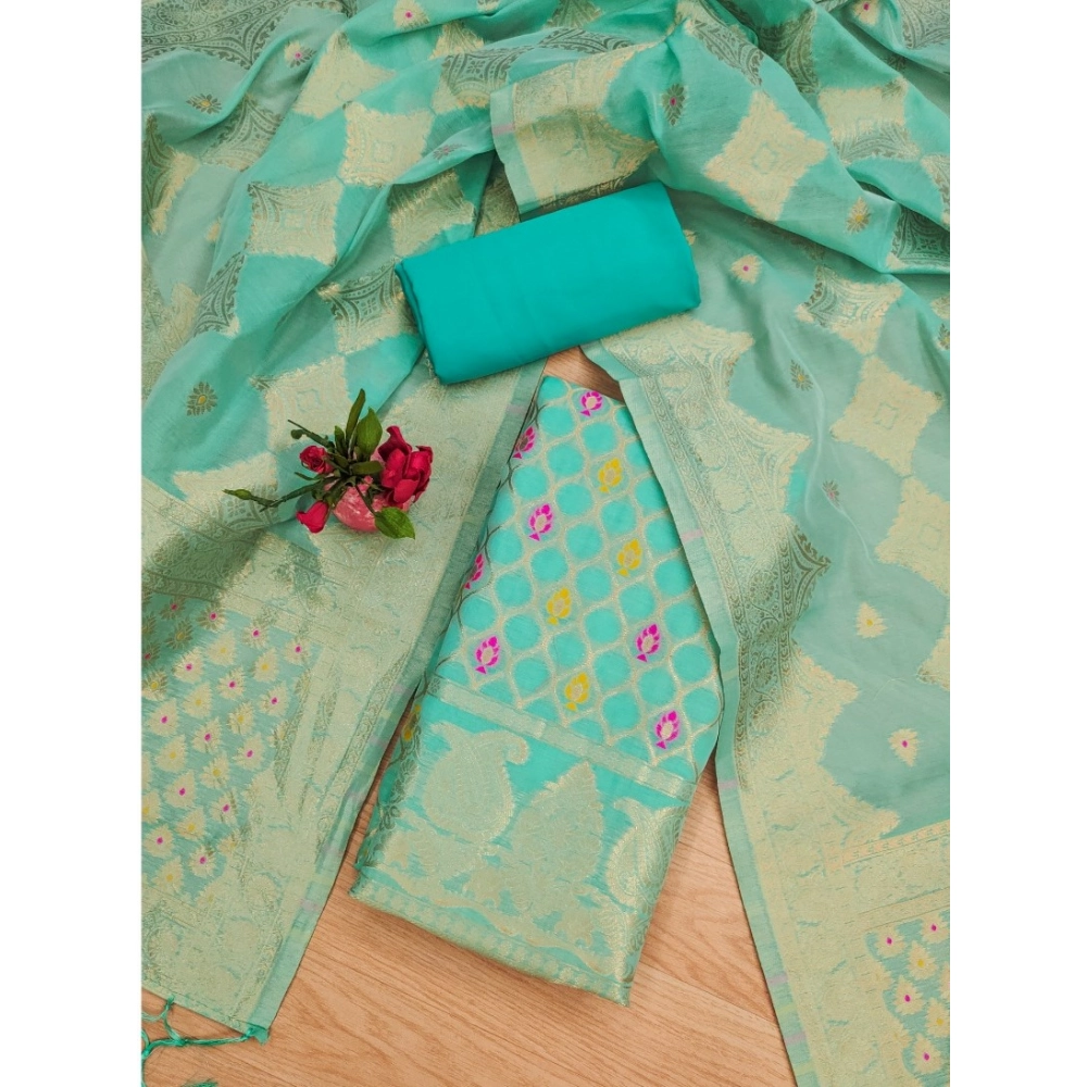 Generic Women's Banarasi Silk Printed Unstitched Salwar Suit Material With Dupatta (sea green, 3Mtrs) - Image 4