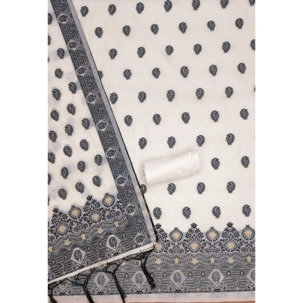 Generic Women's Banarasi Silk Printed Unstitched Salwar Suit Material With Dupatta (Black, 3Mtrs) - Image 3