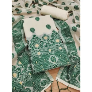 Generic Women's Banarasi Silk Printed Unstitched Salwar Suit Material With Dupatta (Bottle Green, 3Mtrs)