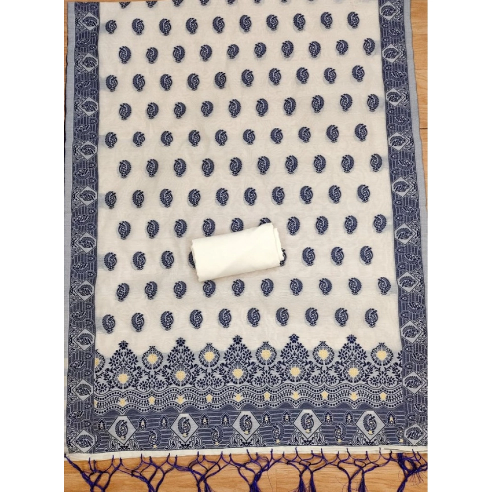 Generic Women's Banarasi Silk Printed Unstitched Salwar Suit Material With Dupatta (Navy Blue, 3Mtrs) - Image 2