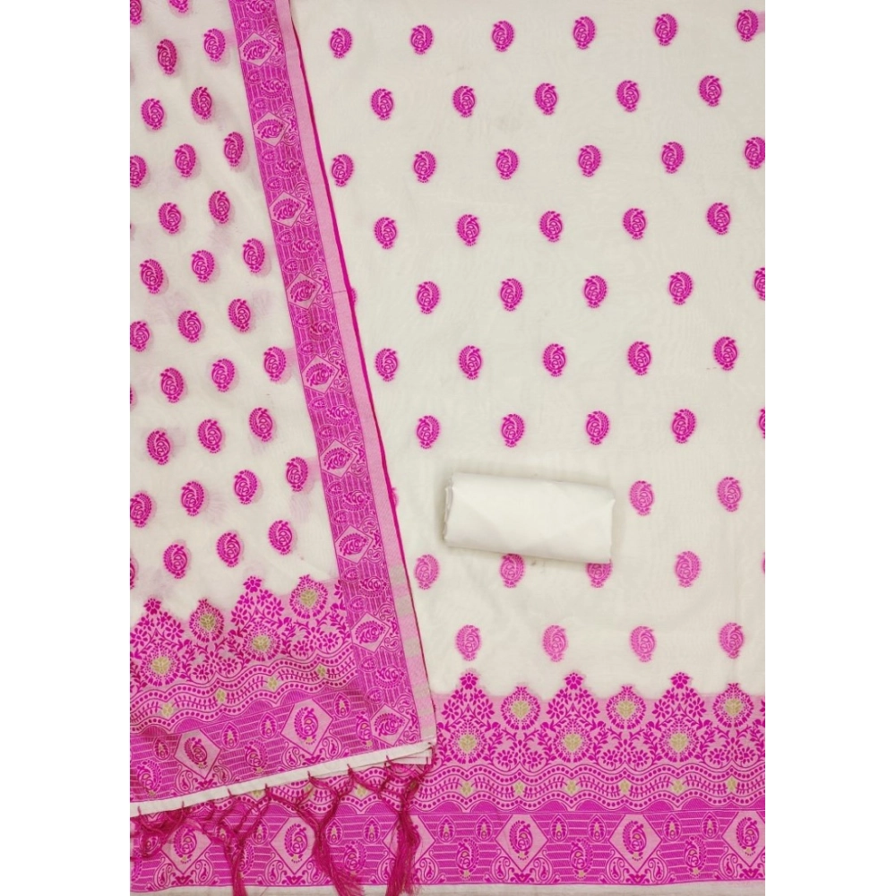 Generic Women's Banarasi Silk Printed Unstitched Salwar Suit Material With Dupatta (Pink, 3Mtrs) - Image 3
