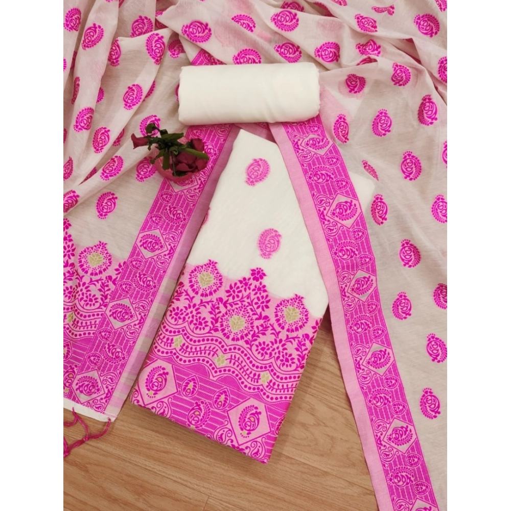 Generic Women's Banarasi Silk Printed Unstitched Salwar Suit Material With Dupatta (Pink, 3Mtrs) - Image 4