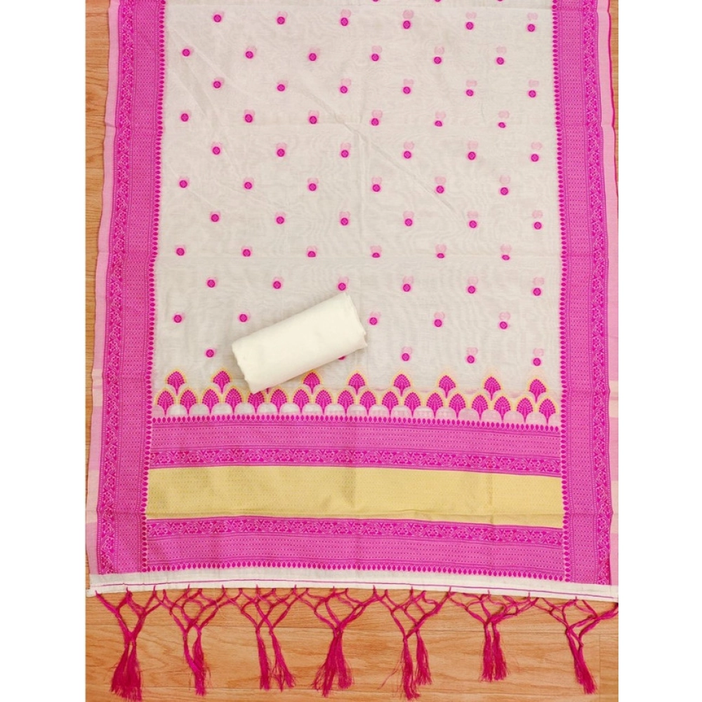 Generic Women's Banarasi Silk Printed Unstitched Salwar Suit Material With Dupatta (Pink, 3Mtrs) - Image 2