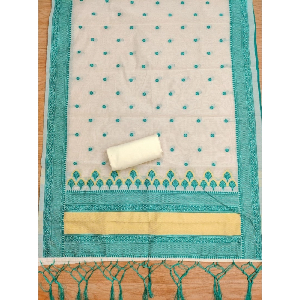 Generic Women's Banarasi Silk Printed Unstitched Salwar Suit Material With Dupatta (Teal, 3Mtrs) - Image 2