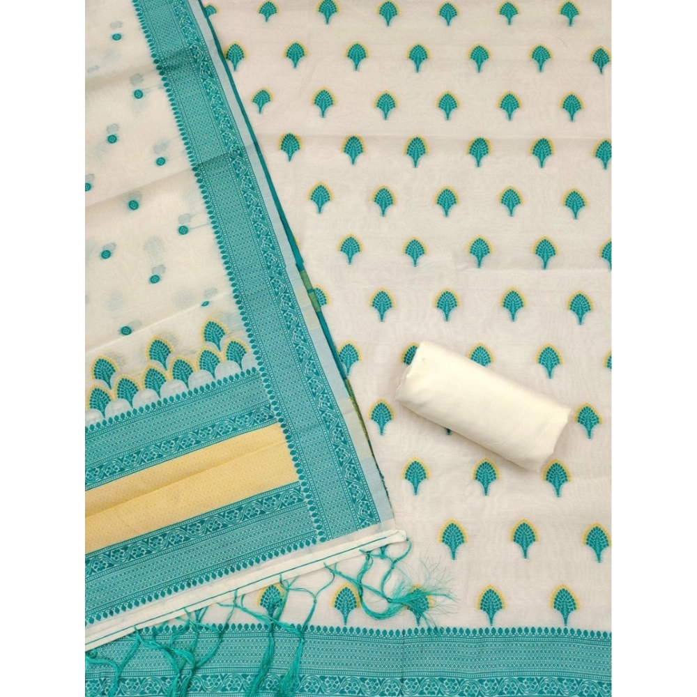 Generic Women's Banarasi Silk Printed Unstitched Salwar Suit Material With Dupatta (Teal, 3Mtrs) - Image 3