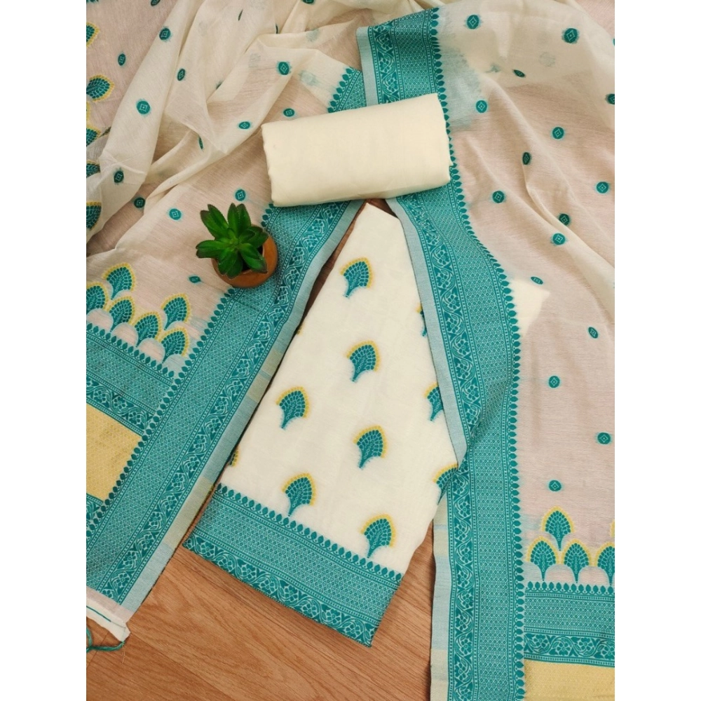 Generic Women's Banarasi Silk Printed Unstitched Salwar Suit Material With Dupatta (Teal, 3Mtrs) - Image 4
