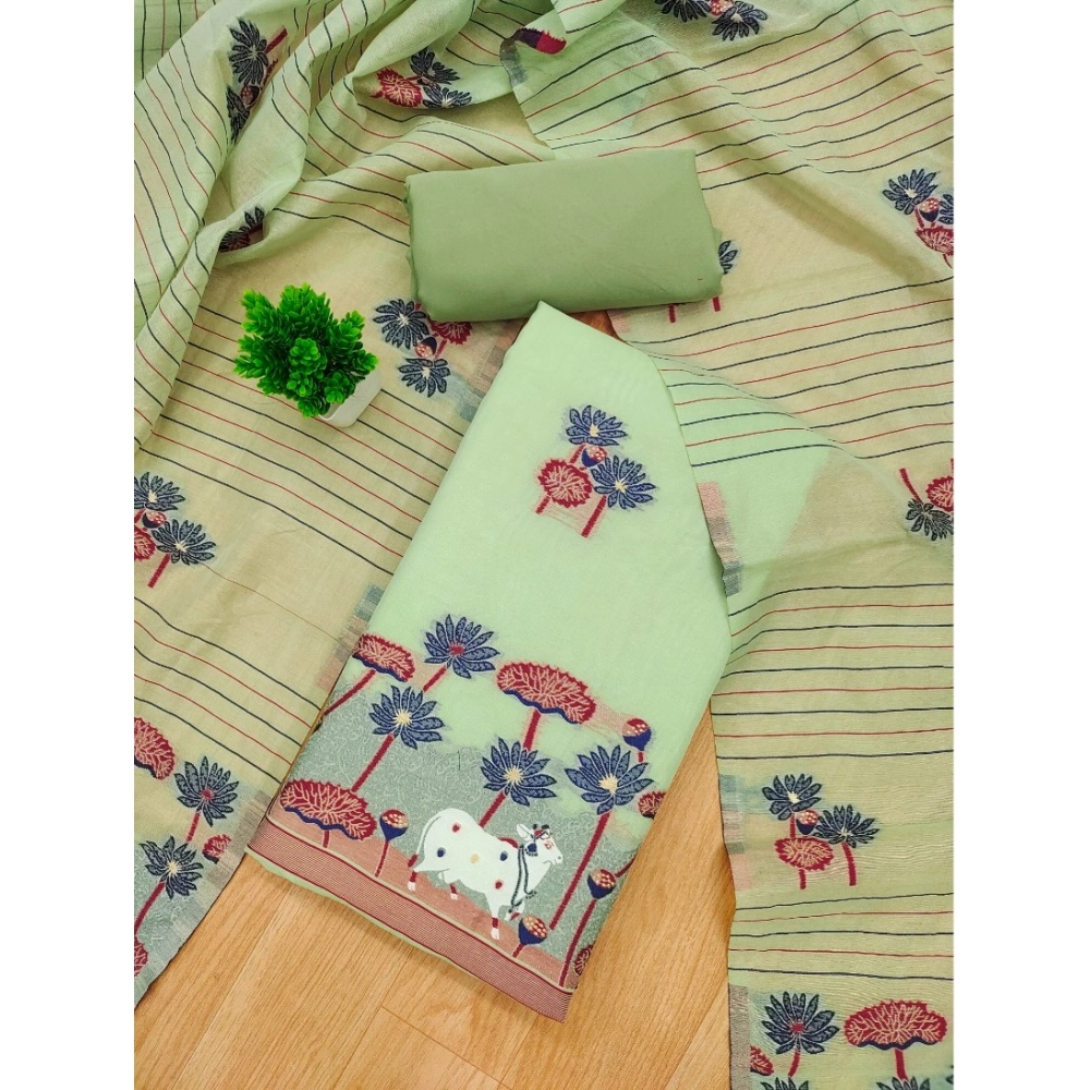 Generic Women's Banarasi Silk Printed Unstitched Salwar Suit Material With Dupatta (Pista, 3Mtrs) - Image 4