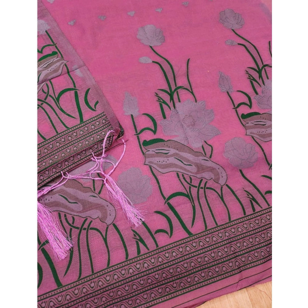 Generic Women's Banarasi Silk Printed Unstitched Salwar Suit Material With Dupatta (Pink, 3Mtrs) - Image 2