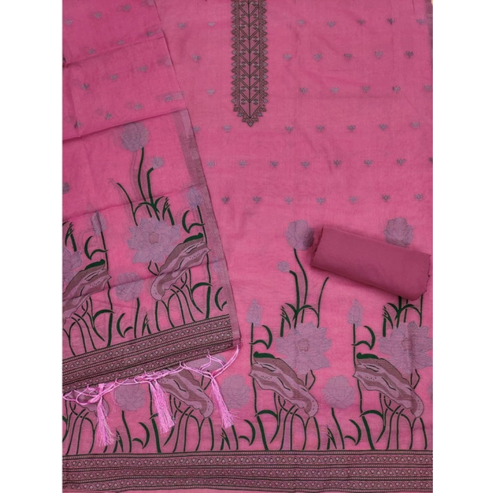 Generic Women's Banarasi Silk Printed Unstitched Salwar Suit Material With Dupatta (Pink, 3Mtrs) - Image 3
