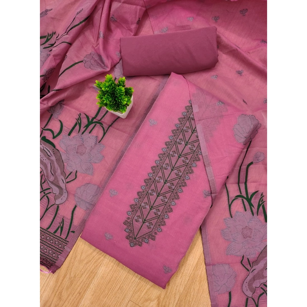 Generic Women's Banarasi Silk Printed Unstitched Salwar Suit Material With Dupatta (Pink, 3Mtrs) - Image 4
