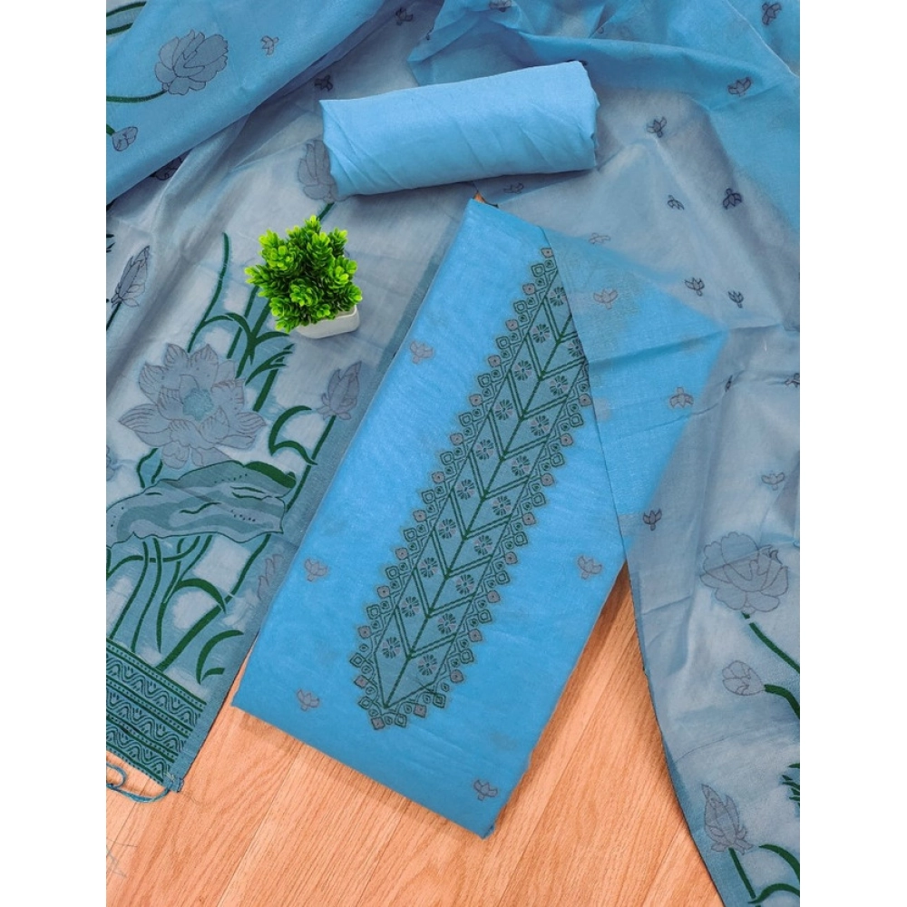 Generic Women's Banarasi Silk Printed Unstitched Salwar Suit Material With Dupatta (SkyBlue, 3Mtrs) - Image 4