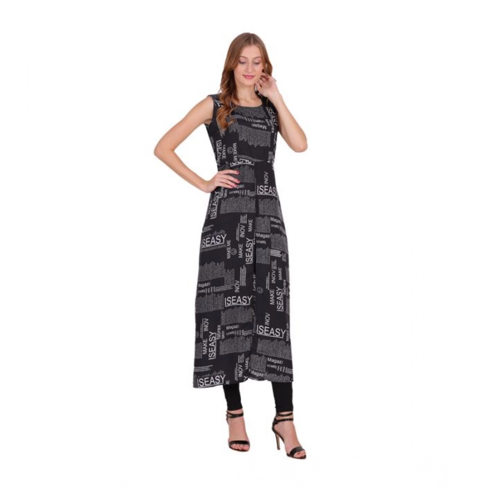 Generic Women's Casual Crepe Sleeveless Slit Dress (Black) - Image 4