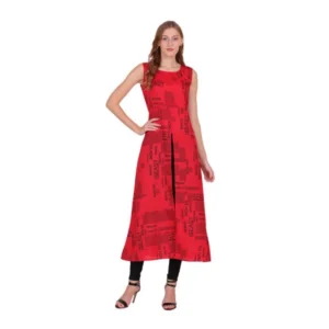 Generic Women's Casual Crepe Sleeveless Slit Dress (Red)