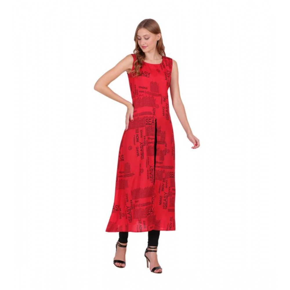 Generic Women's Casual Crepe Sleeveless Slit Dress (Red) - Image 4