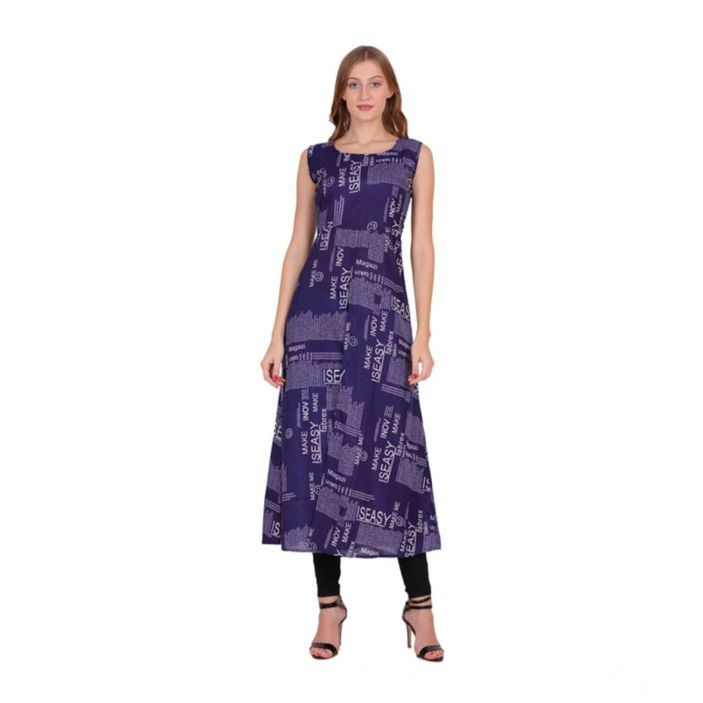 Generic Women's Casual Crepe Sleeveless Slit Dress (Navy Blue)