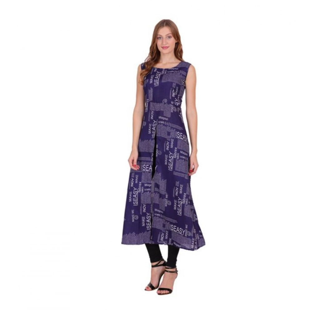 Generic Women's Casual Crepe Sleeveless Slit Dress (Navy Blue) - Image 4