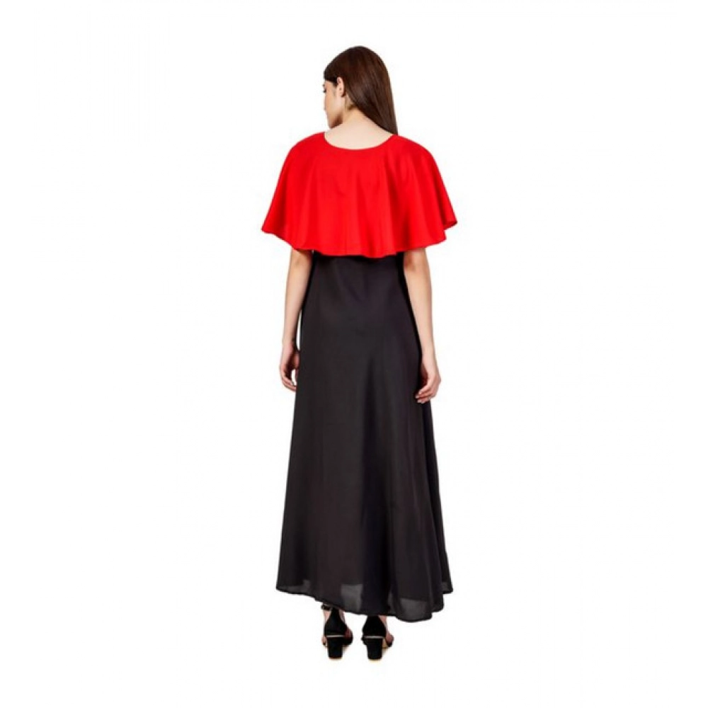 Generic Women's Casual Crepe Sleeveless Cape Dress (Red) - Image 3