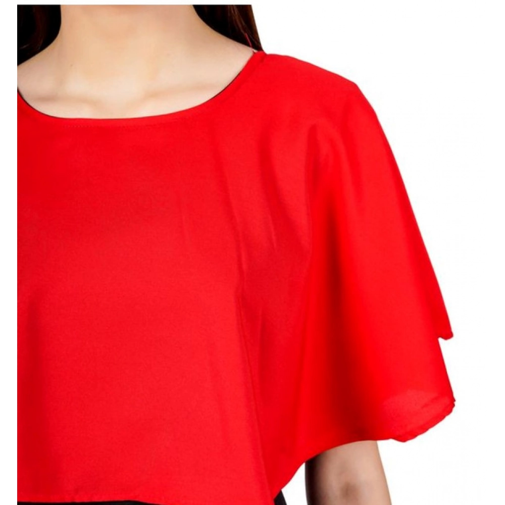 Generic Women's Casual Crepe Sleeveless Cape Dress (Red) - Image 5