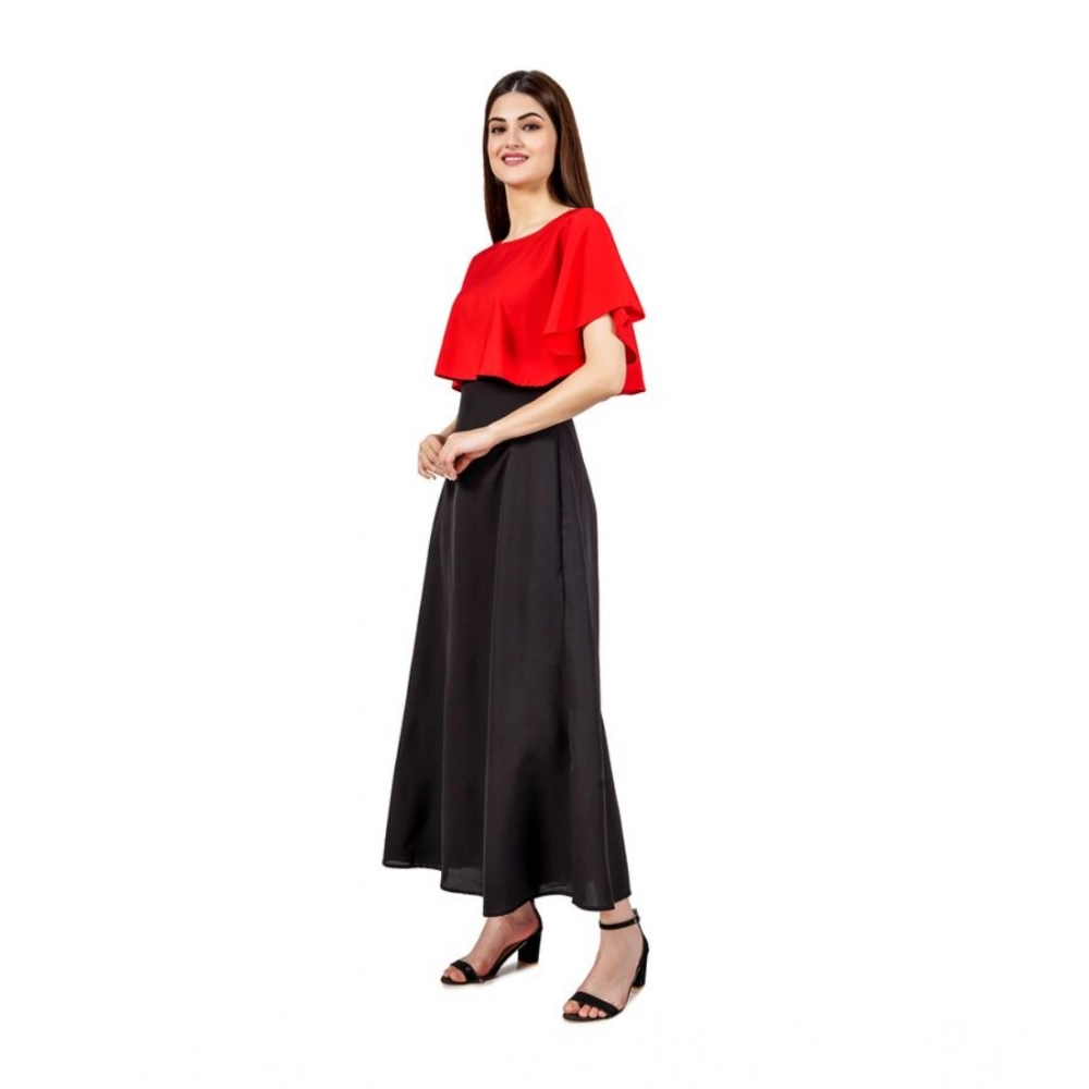Generic Women's Casual Crepe Sleeveless Cape Dress (Red) - Image 4