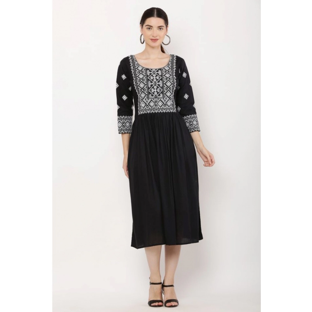 Generic Women's Casual Rayon 3-4th Sleeves Kurti (Black) - Image 5