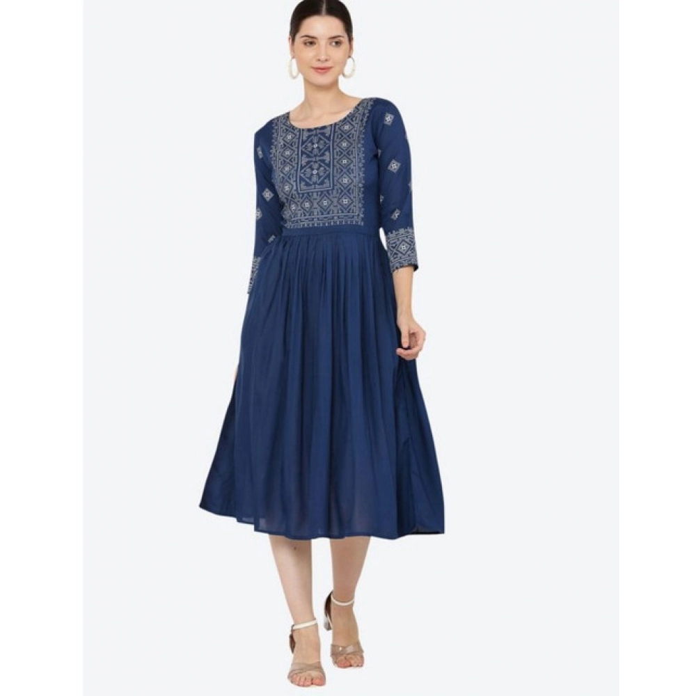 Generic Women's Casual Rayon 3-4th Sleeves Kurti (Blue) - Image 5