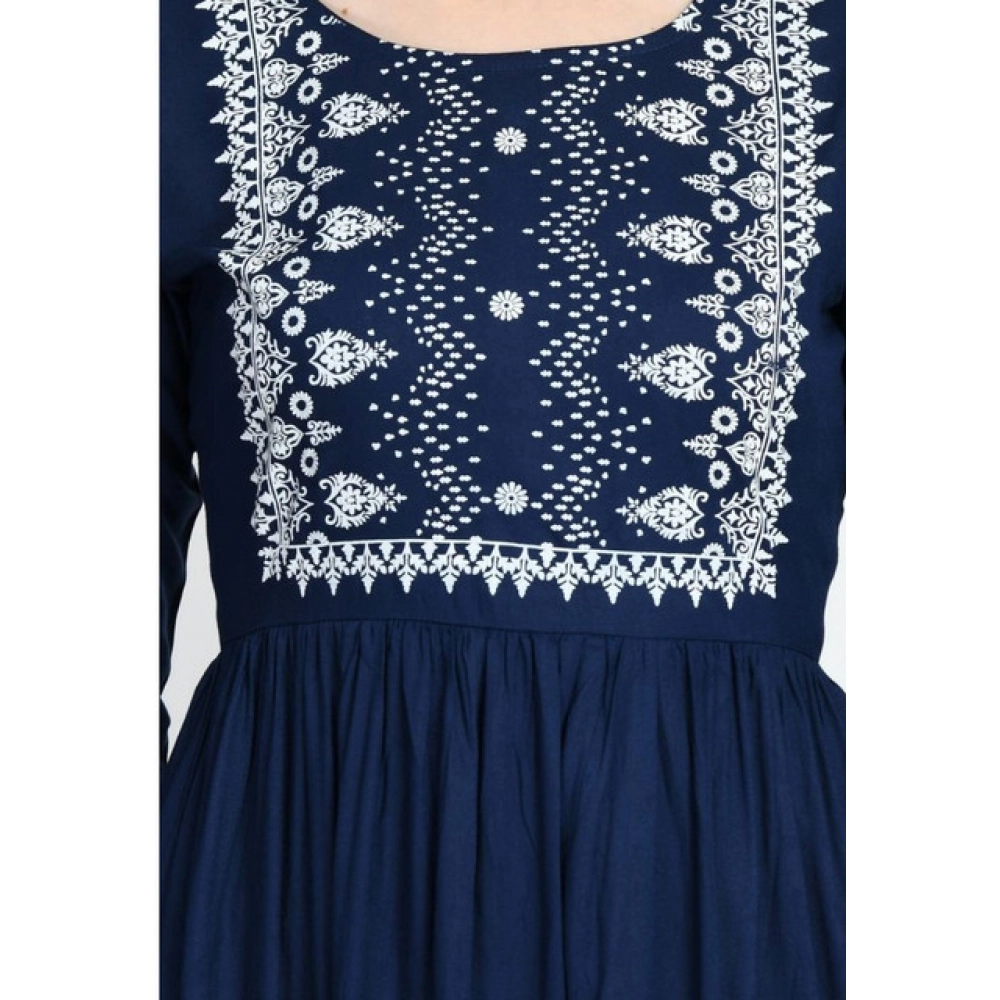Generic Women's Casual Rayon 3-4th Sleeves Kurti (Blue) - Image 5
