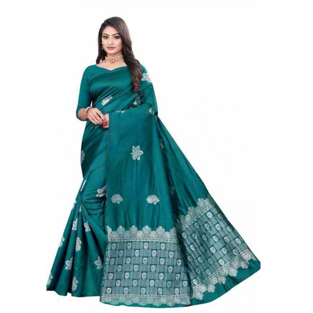 Generic Women's Soft Lichi Silk Printed Saree With Unstitched Blouse 5.5Mtr (Rama)