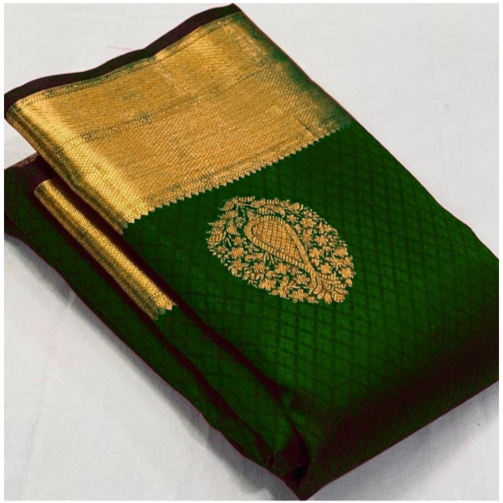 Generic Women's Soft Lichi Silk Printed Saree With Unstitched Blouse 5.5Mtr (Green)