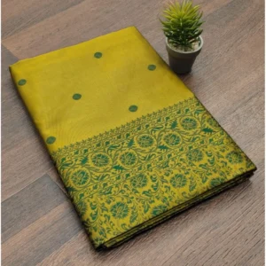 Generic Women's Soft Lichi Silk Printed Saree With Unstitched Blouse 5.5Mtr (Green)
